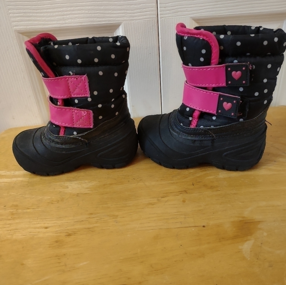 Wonder Nation Kids Snow Boots Sz 6 Black Hot Pink Girls - Picture 4 of 6